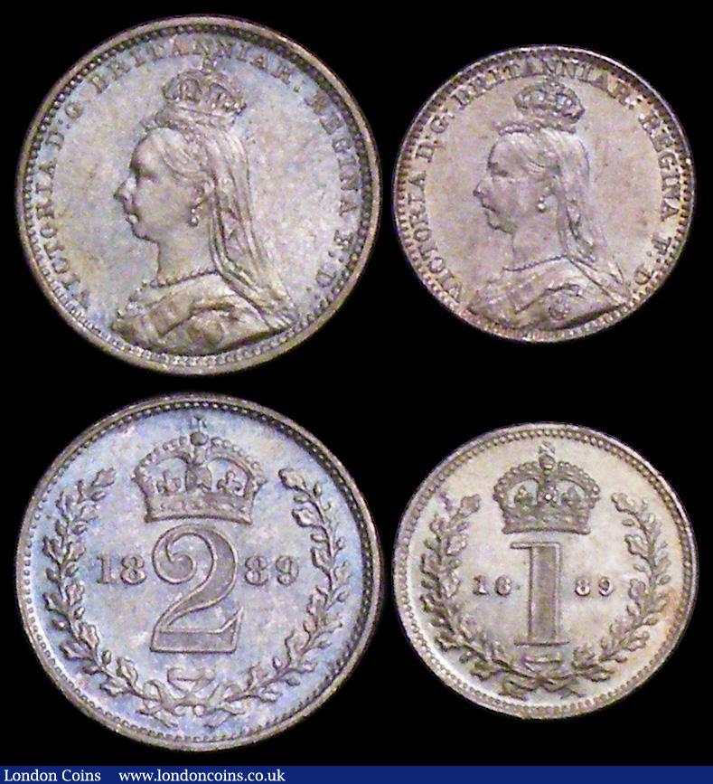 London Coins : A162 : Lot 1870 : Maundy Set 1889 ESC 2504, Bull 3547 A/UNC to UNC with a matching tone, the Penny with a tiny rim nic...