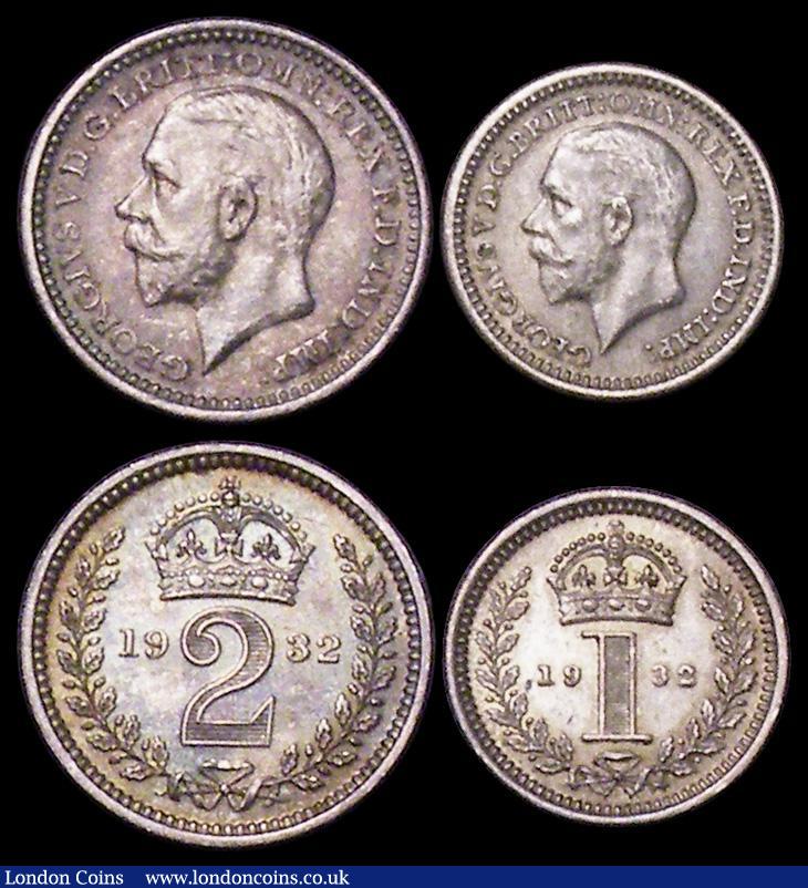 London Coins : A162 : Lot 1871 : Maundy Set 1932 ESC 2549, Bull 3993 GEF to UNC the Fourpence, Twopence and Penny with matching tone,...