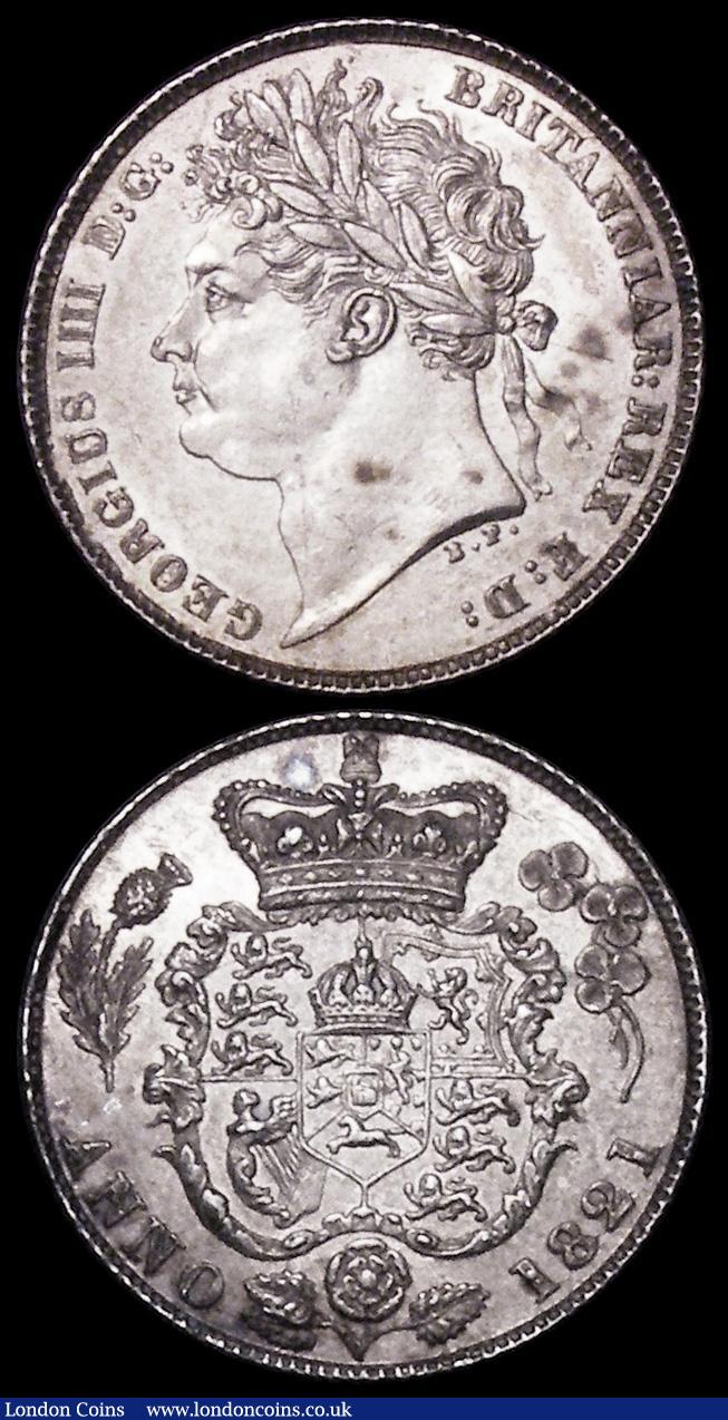 London Coins : A162 : Lot 1895 : Shilling 1825 Lion on Crown ESC 1254, Bull 2405 GEF lustrous, somewhat prooflike, Sixpence 1821 ESC ...