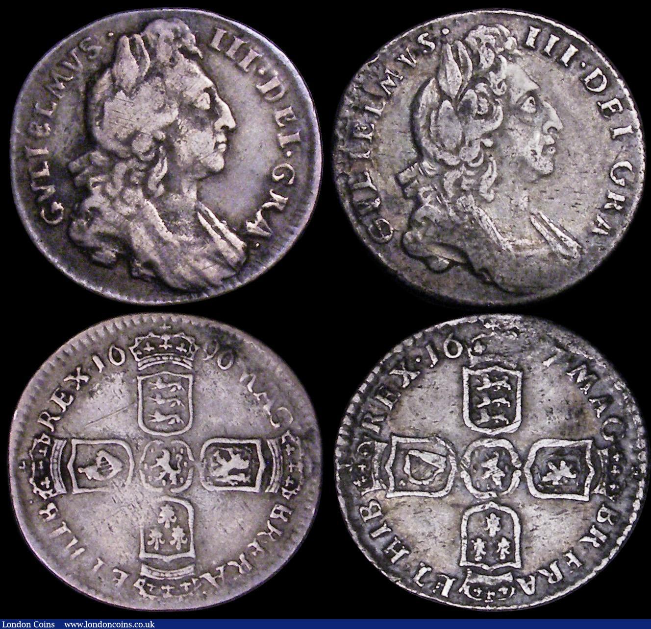 London Coins : A162 : Lot 1898 : Shillings (2) 1696 First Bust, ESC 1078, Bull 1104 Good Fine/Fine, 1696E First Bust ESC 1084, Bull 1...