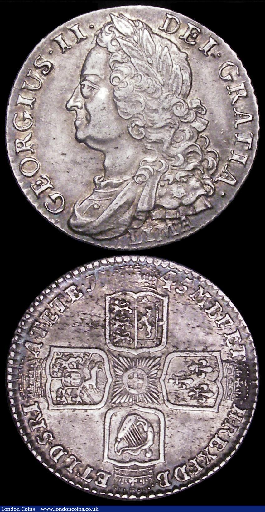 London Coins : A162 : Lot 1901 : Shillings (2) 1745 LIMA ESC 1205, Bull 1724 GVF with some light haymarking, 1758 ESC 1213, Bull  173...