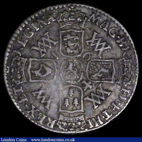London Coins : A162 : Lot 1903 : Sixpence 1694 ESC 1531, Bull 871 Fine with grey toning, Rare