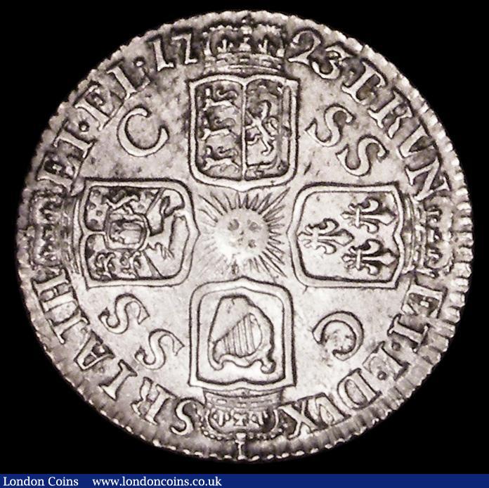 London Coins : A162 : Lot 1906 : Sixpence 1723 SSC Small Letters on Obverse ESC 1600, Bull 1612 GVF