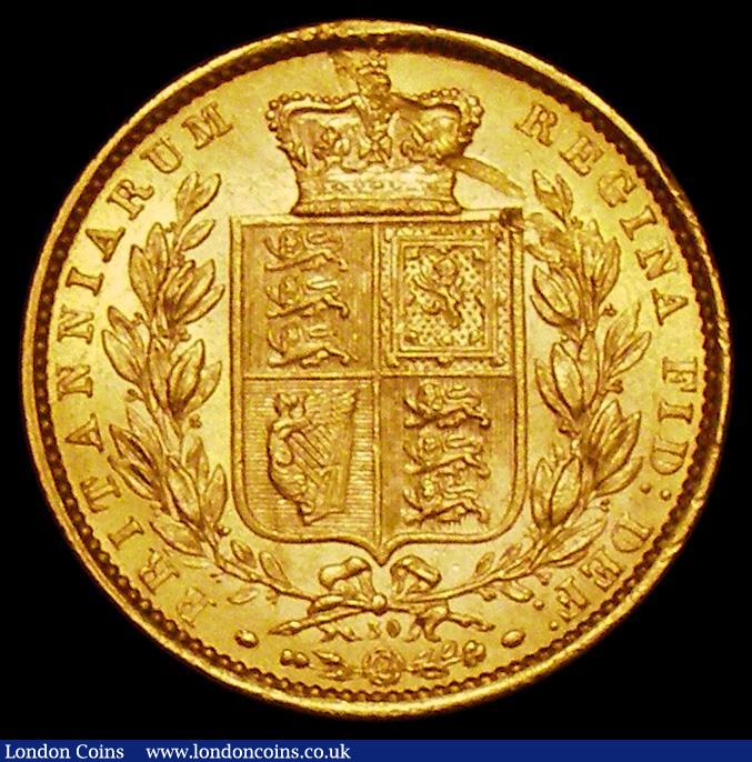 London Coins : A162 : Lot 1951 : Sovereign 1871 Shield Reverse, Marsh 30 EF/AU and lustrous, the reverse with an old scuff on the cro...