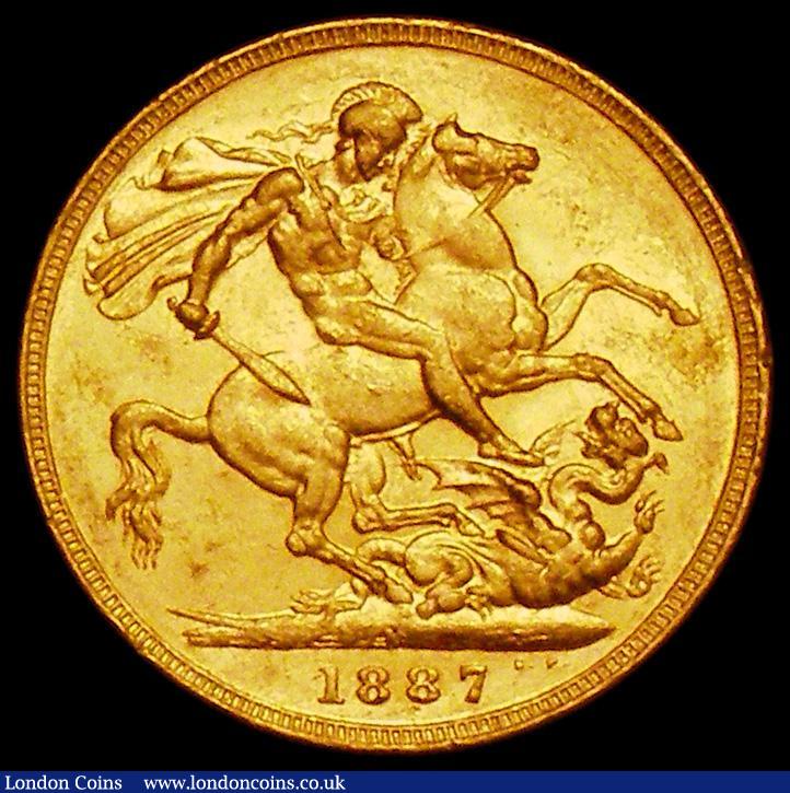 London Coins : A162 : Lot 1956 : Sovereign 1887M Jubilee Head with G: of D:G: closer to the crown S.3867B, DISH M8 GVF/NEF and lustro...