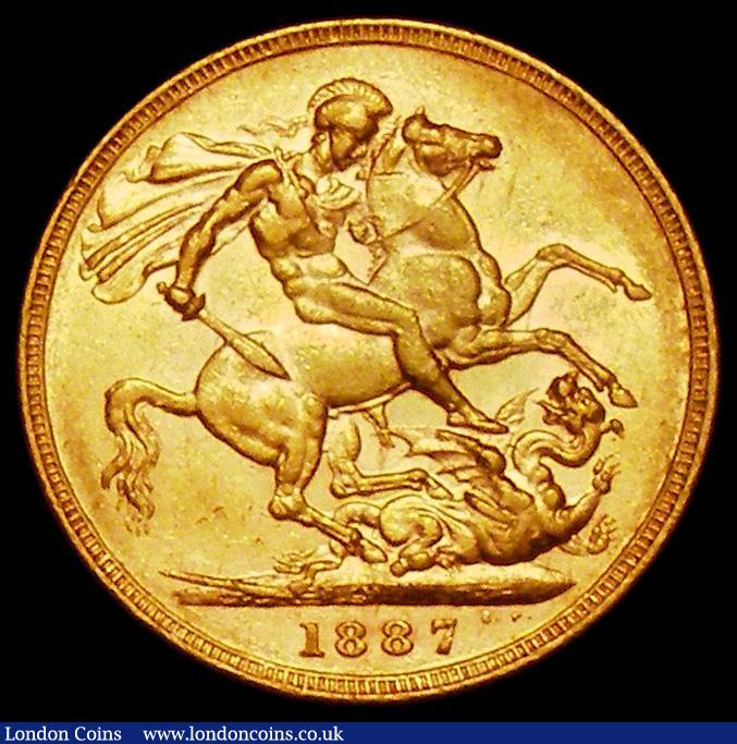 London Coins : A162 : Lot 1957 : Sovereign 1887M Jubilee Head with G: of D:G: closer to the crown S.3867B, DISH M8 NVF/VF, scarce