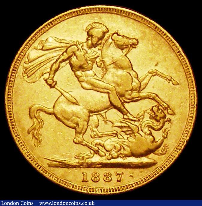 London Coins : A162 : Lot 1958 : Sovereign 1887M Young Head, George and the Dragon, Horse with short tail, WW complete on broad trunc...