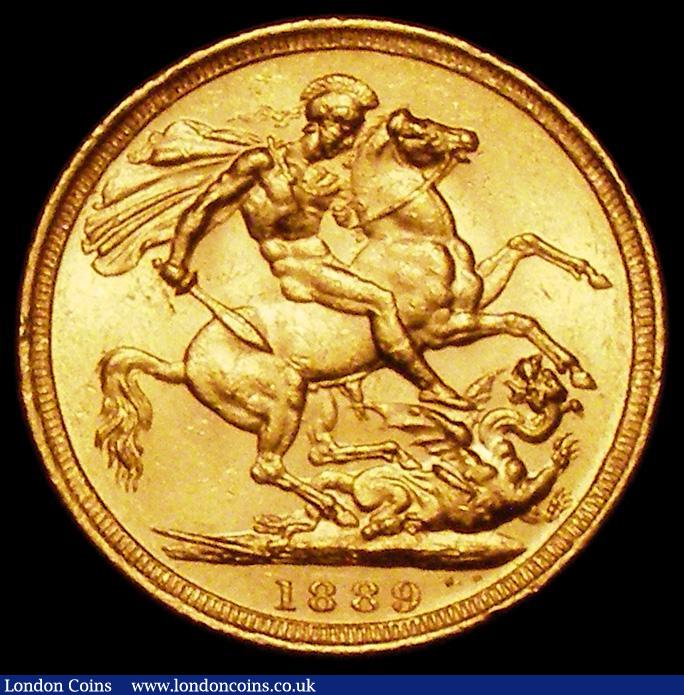 London Coins : A162 : Lot 1960 : Sovereign 1889S G: of D:G: closer to the crown S.3868B EF with  minor contact marks and a small rim ...