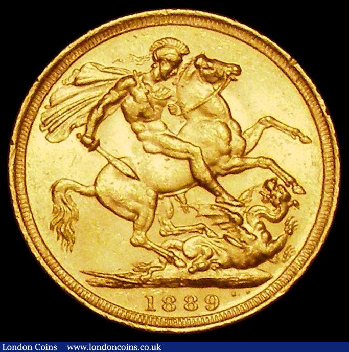 London Coins : A162 : Lot 1962 : Sovereign 1889S G: of D:G: closer to the crown S.3868B, DISH 12, EF/GEF and lustrous with some conta...