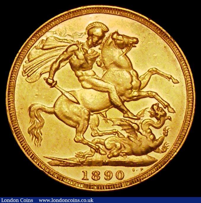 London Coins : A162 : Lot 1963 : Sovereign 1890M G: of D:G: closer to the crown S.3867B, DISH M14 VF/GVF with some small edge nicks