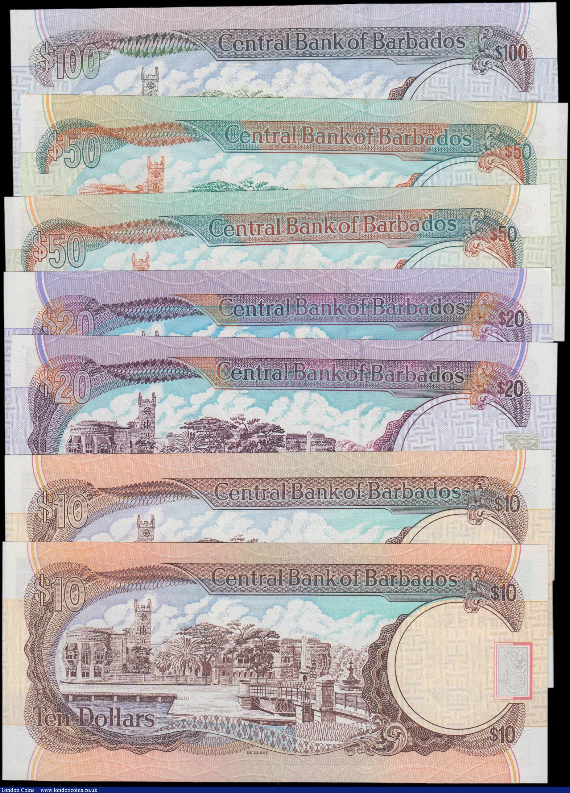 London Coins : A162 : Lot 206 : Barbados (7), 100 Dollars issued 2000 series E21 169825, (Pick65) about Uncirculated, 50 Dollars iss...
