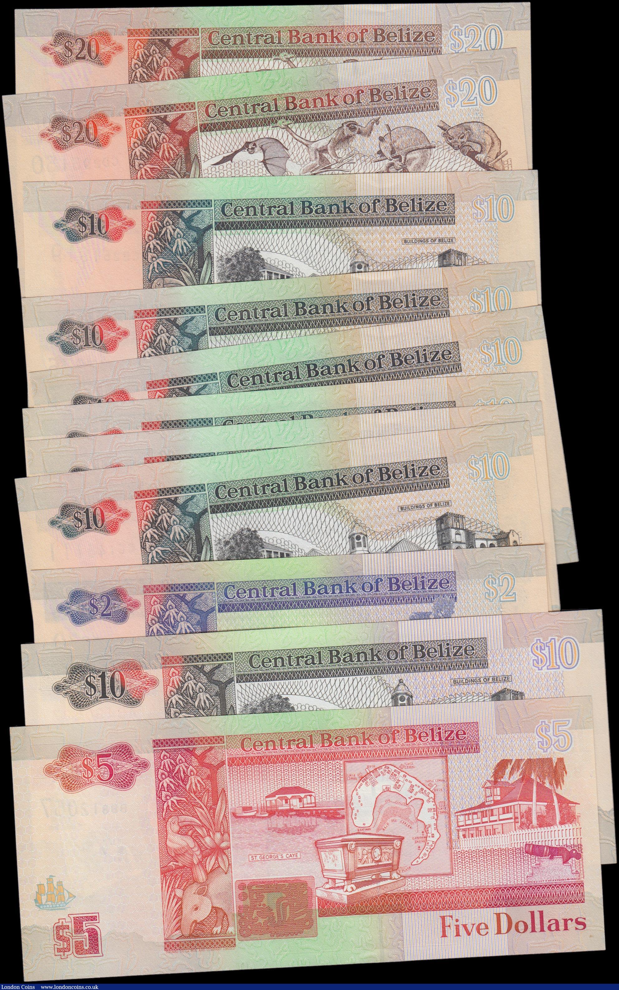 London Coins : A162 : Lot 207 : Belize (11), 20 Dollars (2) dated 1997, 10 Dollars (7) dated 1991, 1997 & 2001, 5 Dollars (1) da...
