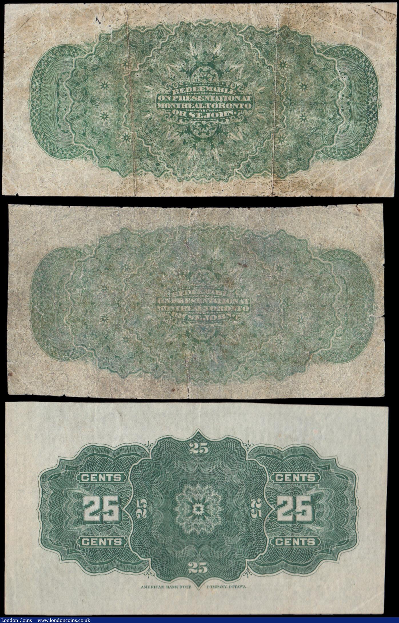 London Coins : A162 : Lot 220 : Canada (3), Dominion of Canada Fractional notes, 25 Cents dated 1st March 1870, very scarce issue wi...