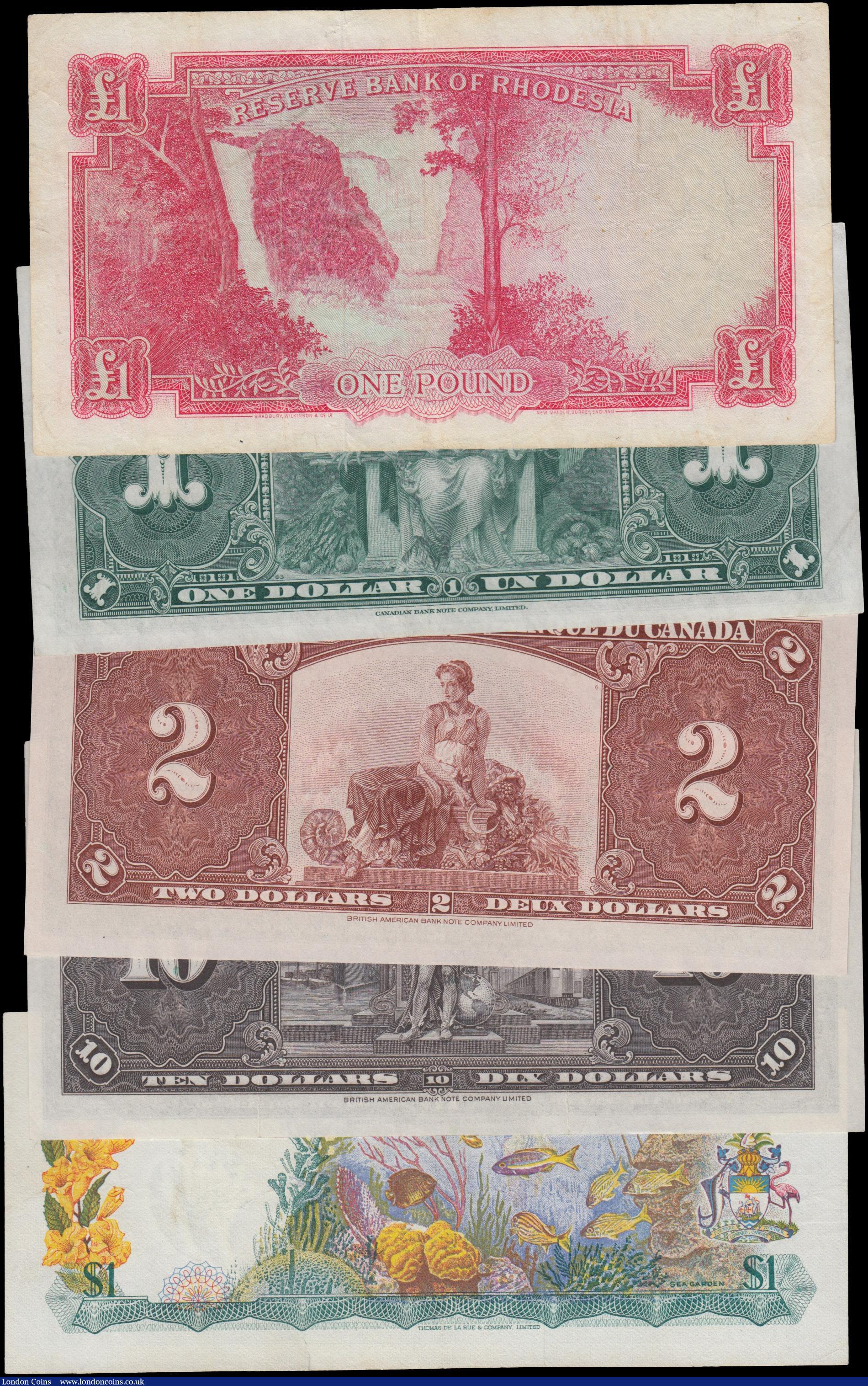 London Coins : A162 : Lot 230 : Commonwealth (6), Reserve Bank of Rhodesia 1 Pound dated 19th October 1964 series G/9 849409, (Pick2...