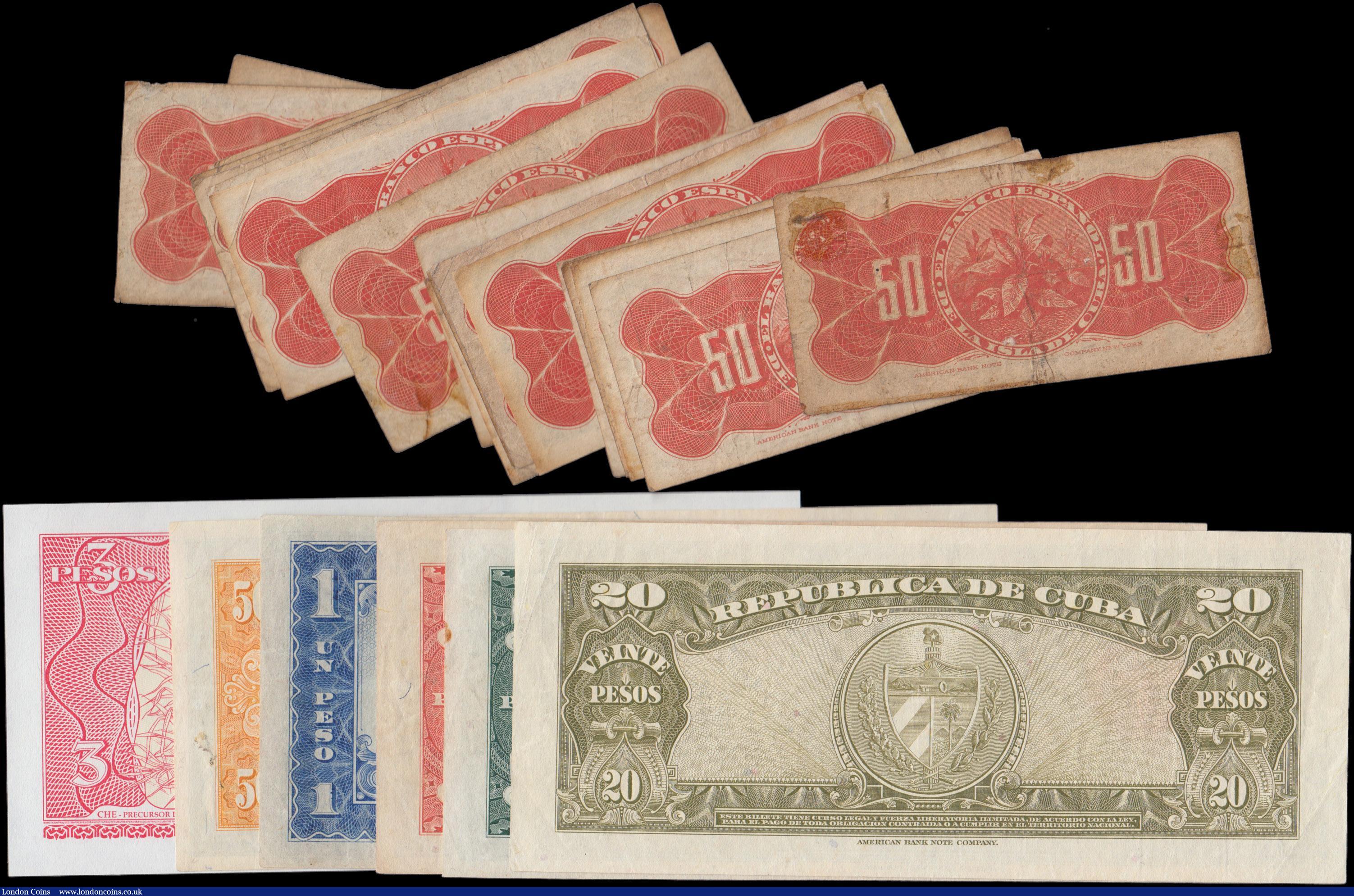 London Coins : A162 : Lot 232 : Cuba (26), 50 Centavos (20) dated 15th May 1896, (Pick46a) average Fine, 1 Peso dated 1938, 3 Pesos ...