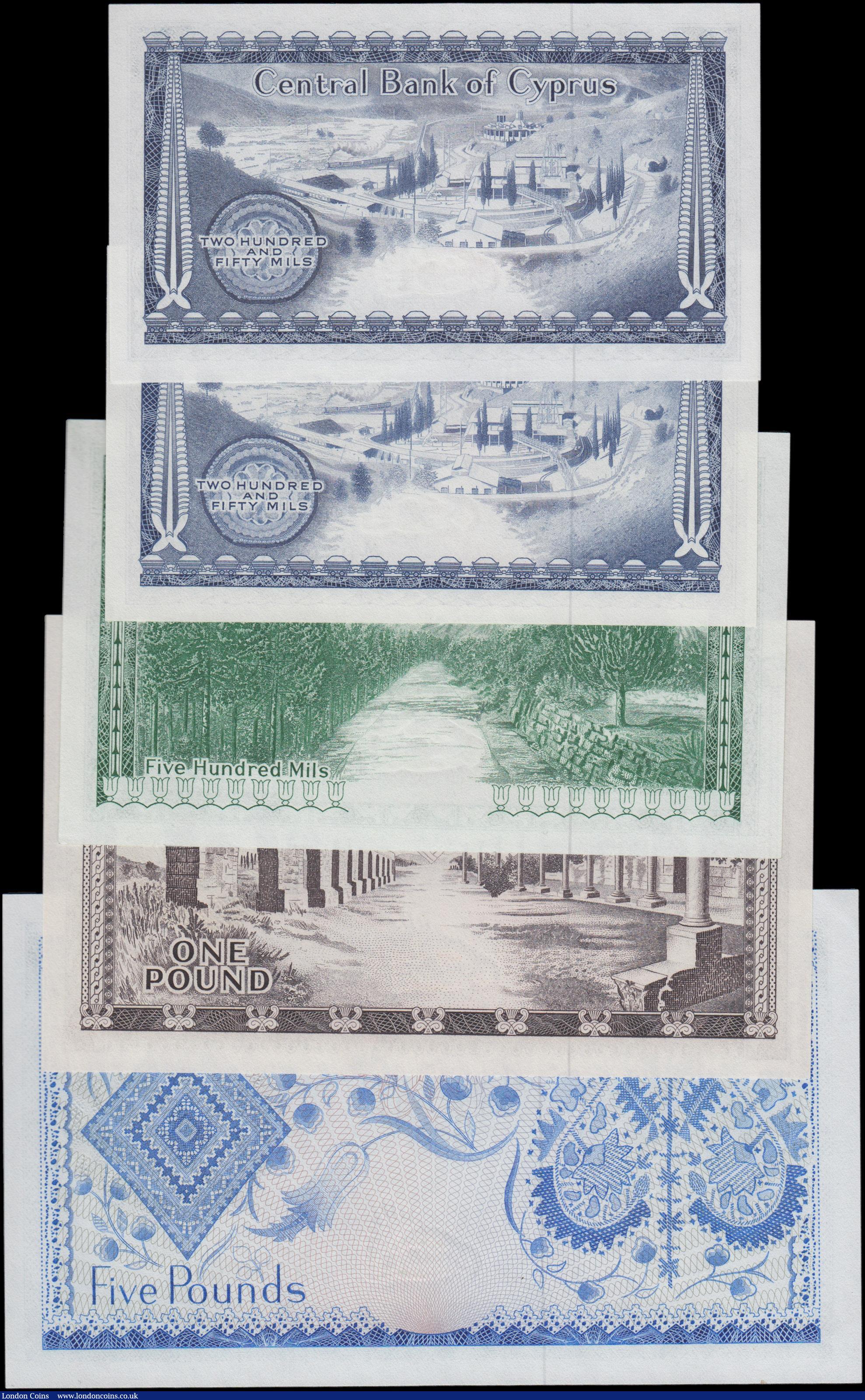 London Coins : A162 : Lot 235 : Cyprus (5), 5 Pounds dated 1st August 1976 series S/179 524306, (Pick44c), 1 Pound dated 1st May 197...