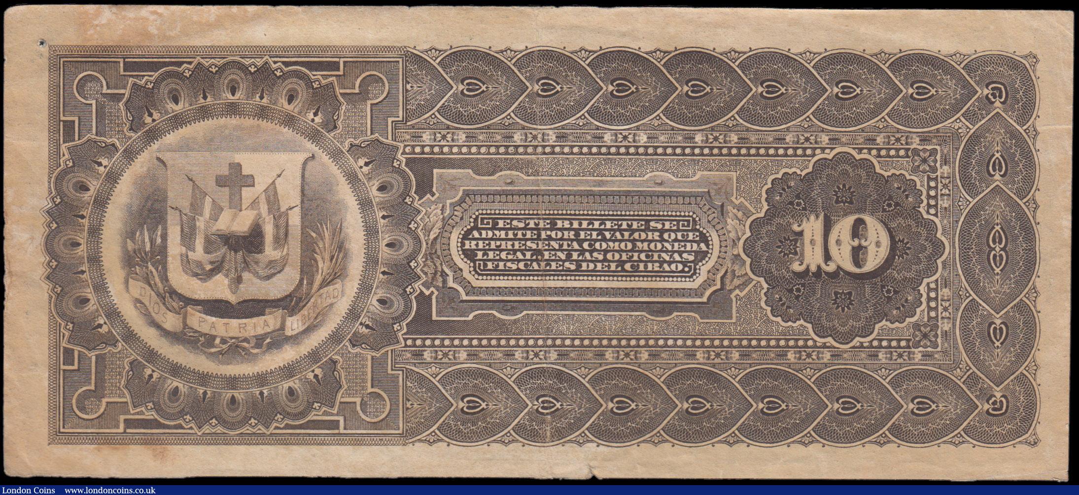 London Coins : A162 : Lot 238 : Dominican Republic 10 Pesos unsigned remainder issued 188x series 05739, el Banco de la Compania de ...