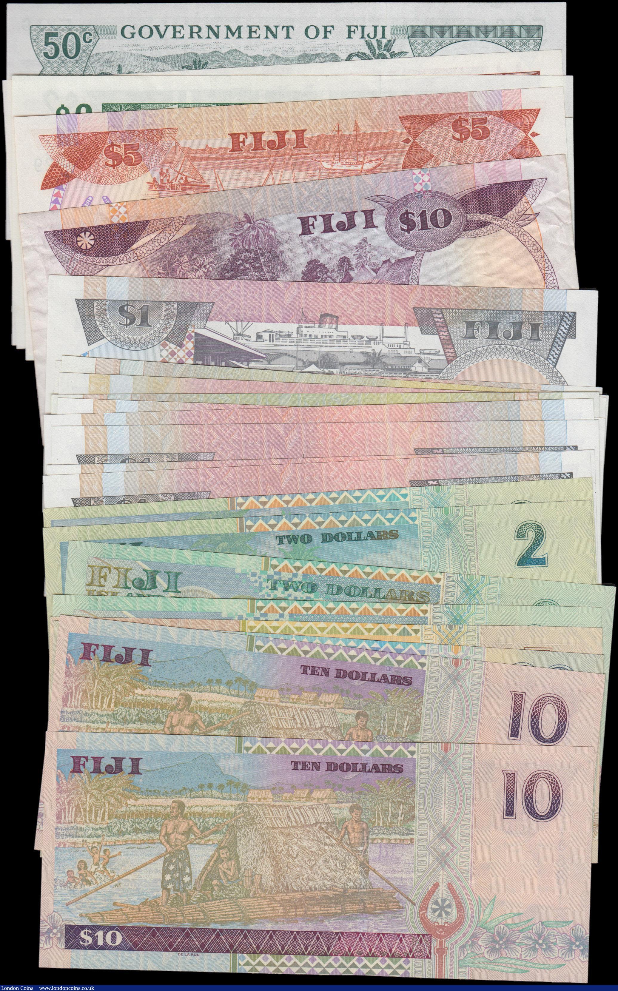 London Coins : A162 : Lot 245 : Fiji (25), Government of Fiji 50 Cents issued 1969 series A/1 626065, 1 Dollar (10) date range 1974 ...