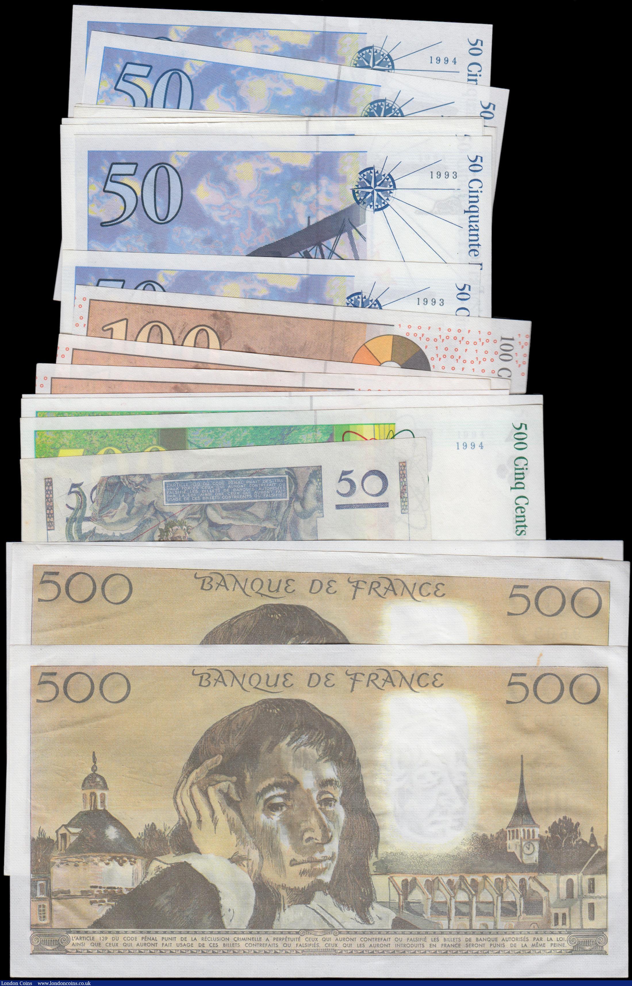 London Coins : A162 : Lot 246 : France (19), 500 Francs (3) dated 1980 & 1986 (Pick156e) good EF, 500 Francs (2) dated 1994 (Pic...