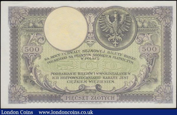 Poland 500 Zlotych dated 1919 series SA 1964167, portrait Tadeus Kosciuszko at top left, (Pick58), about Uncirculated : World Banknotes : Auction 162 : Lot 319