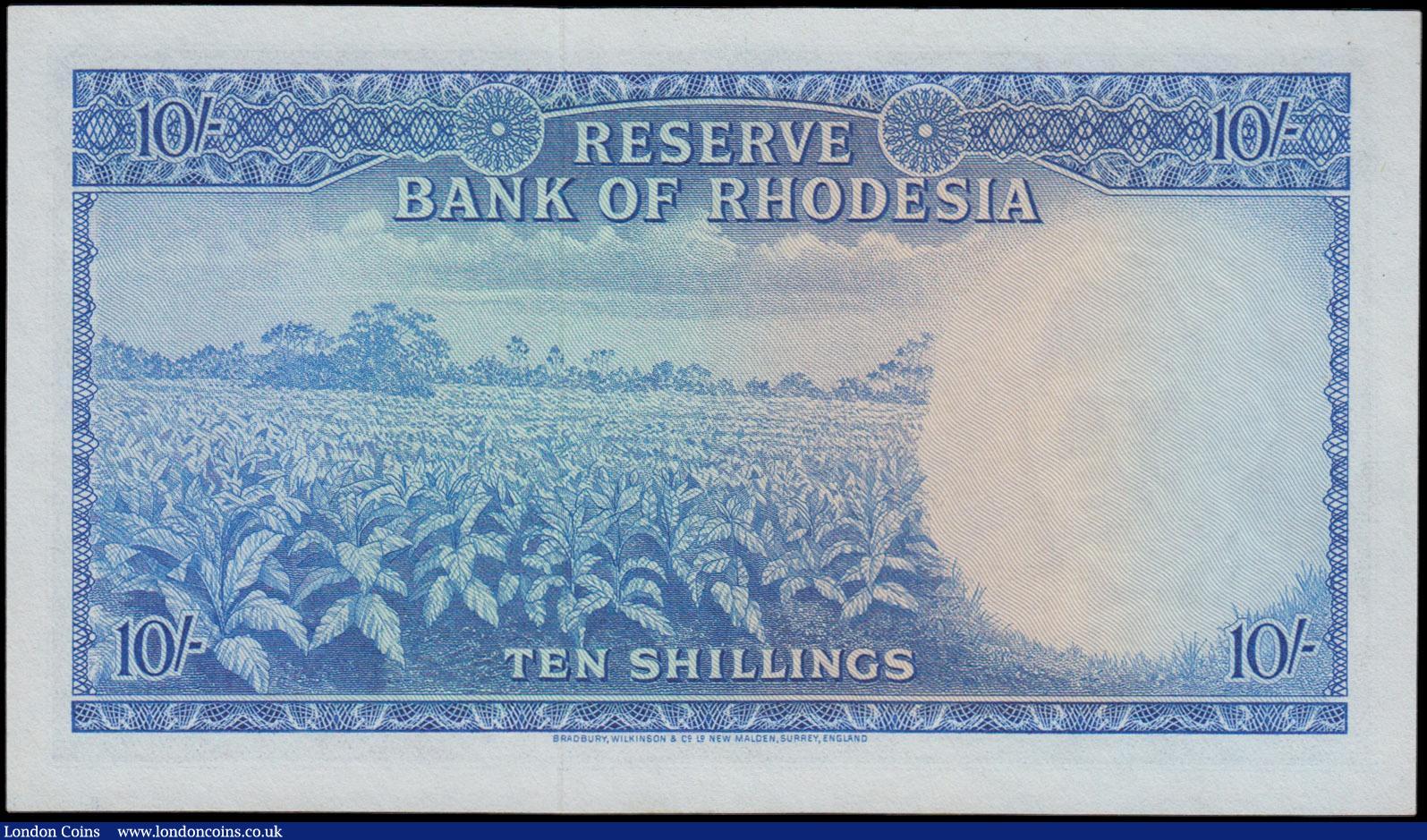 London Coins : A162 : Lot 324 : Rhodesia Reserve Bank 10 Shillings dated 21st October 1964 series H/4 432221, portrait Queen Elizabe...