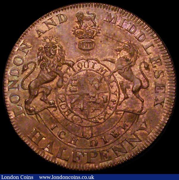 Halfpenny 18th Century Middlesex - Pidcock's undated, Obverse : Two-Headed Cow, Reverse: Royal Arms and Crest DH455 Toned UNC with a trace of lustre, with a reddish residue on the obverse : Tokens : Auction 162 : Lot 869
