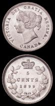 London Coins : A162 : Lot 2908 : Canada 5 Cents 1899 KM#2 EF, Philippines 50 Centimos 1885 KM#150 EF, Araucania-Patagonia 100 Pesos 1...