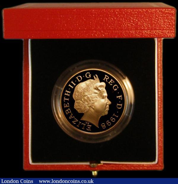 Five Pound Crown 1998 Prince Charles 50th Birthday Gold Proof S.L5, FDC in the Royal Mint box of issue with certificate : English Cased : Auction 163 : Lot 1695