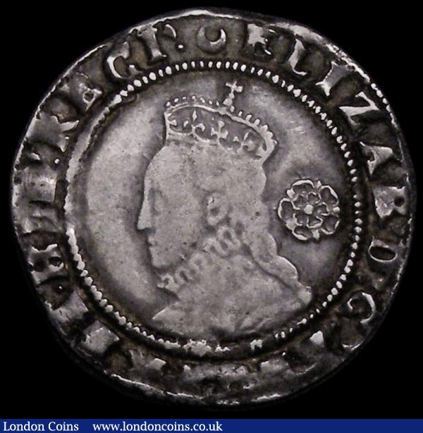 Sixpence Elizabeth I Sixth issue, 1587 7 over 6 Bust 6B, ELIZAB legend, S.2578A mintmark Crescent, the portrait Fine, the legend and reverse bold VF with an attractive grey tone : Hammered Coins : Auction 163 : Lot 353
