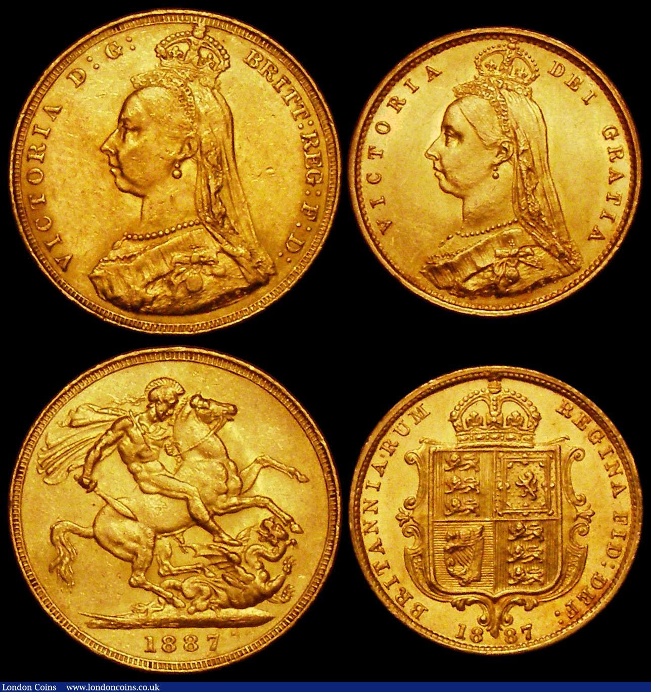 London Coins : A163 : Lot 1285 : Victoria Jubilee Head Gold 1887 (4) Five Pounds 1887 S.3864 EF with some hairlines, Two Pounds 1887 ...