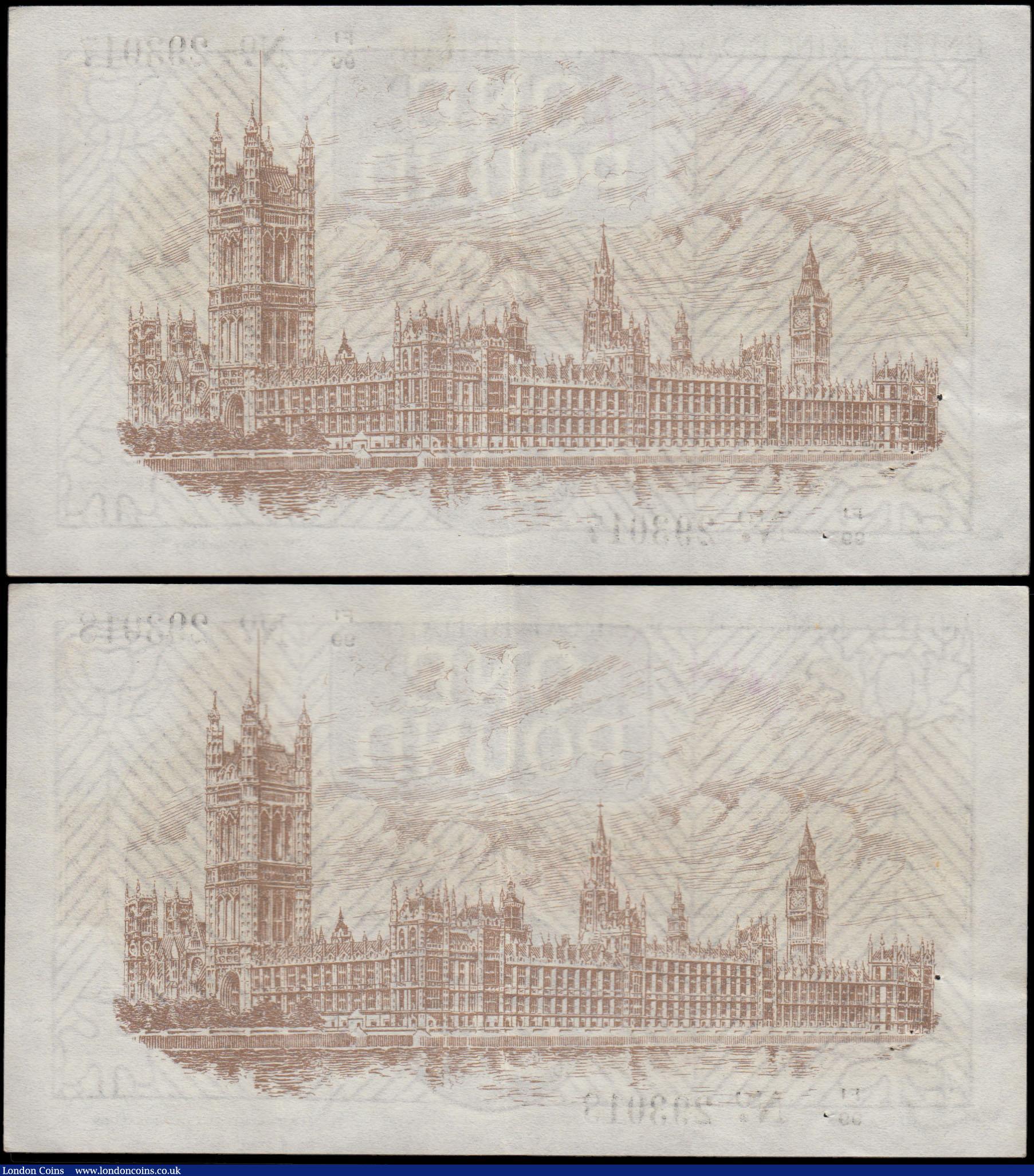 London Coins : A163 : Lot 1318 : One Pound Warren Fisher (2) T31 issued 1923, a consecutively numbered pair series F1/99 293017 &...