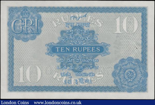 India Government 10 Rupees issued 1917 - 1930 series K/73 611826, portrait King George V at right, signed J.B. Taylor, (Pick7b), usual spindle hole at left, original clean good EF to aUNC, rare in this grade : World Banknotes : Auction 163 : Lot 1479