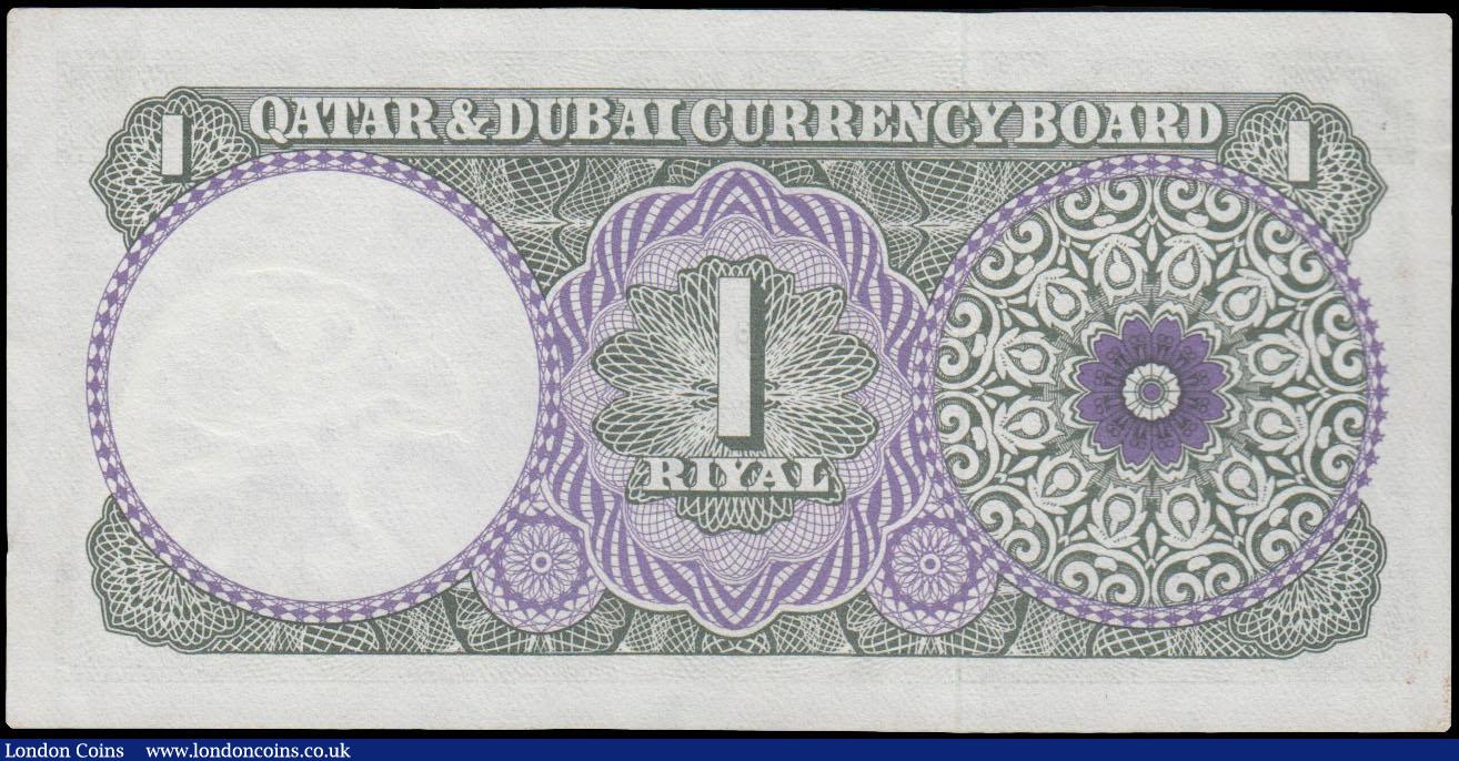 London Coins : A163 : Lot 1533 : Qatar & Dubai 1 Riyal issued 1960's series A/10 292368, (Pick1a), about EF to EF
