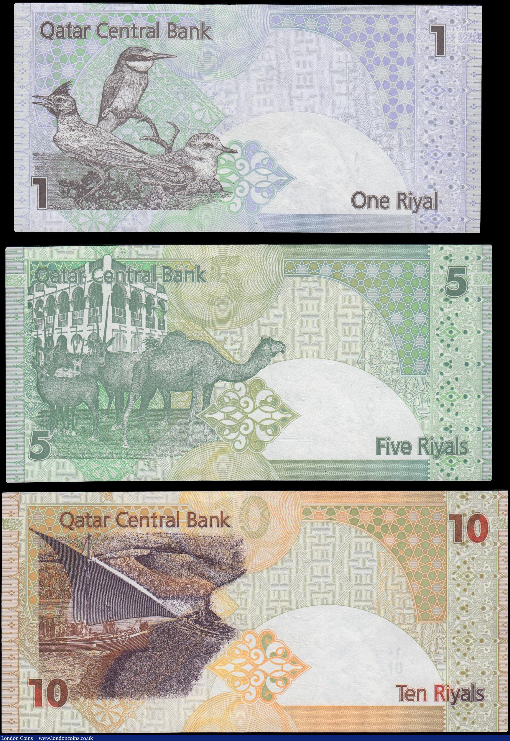 London Coins : A163 : Lot 1535 : Qatar Central Bank (3), 10 Riyals, 5 Riyals and 1 Riyal issued 2008 - 2015, all REPLACEMENT notes, (...
