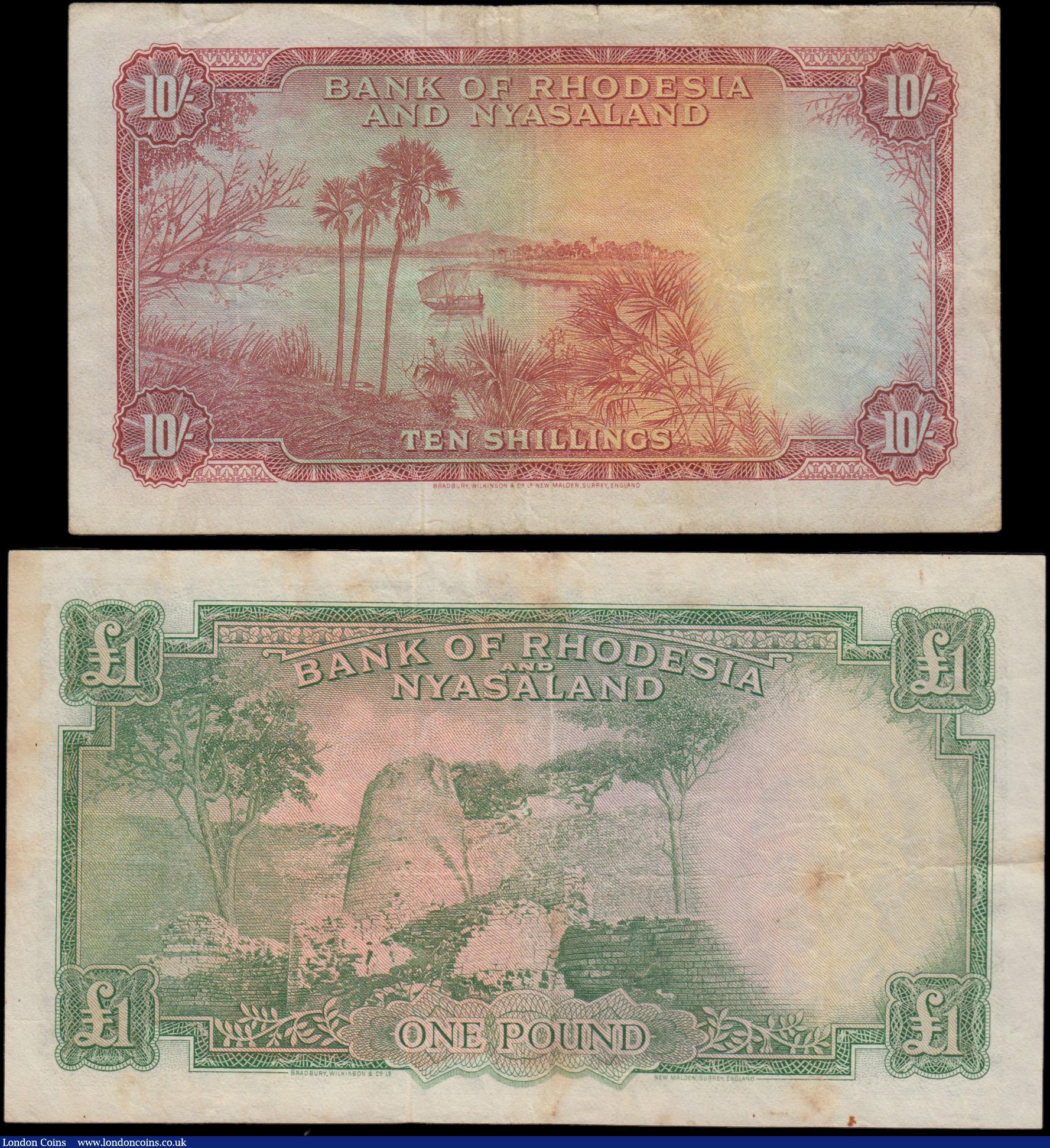 London Coins : A163 : Lot 1536 : Rhodesia & Nyasaland (2), 1 Pound dated 8th May 1959 series X/31 240029, portrait Queen Elizabet...
