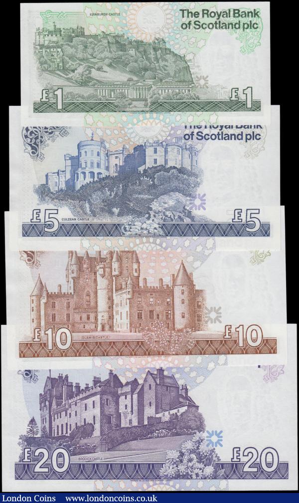 Scotland (4), Royal Bank of Scotland plc set all FIRST PREFIX with LOW No's, 20 Pounds series A/1 000910, (Pick349), 10 Pounds series A/1 000981, (Pick348), 5 Pounds series A/1 000977, (Pick347), 1 Pound series A/1000992, (Pick346), all dated 25th March 1987, Uncirculated or about : World Banknotes : Auction 163 : Lot 1549