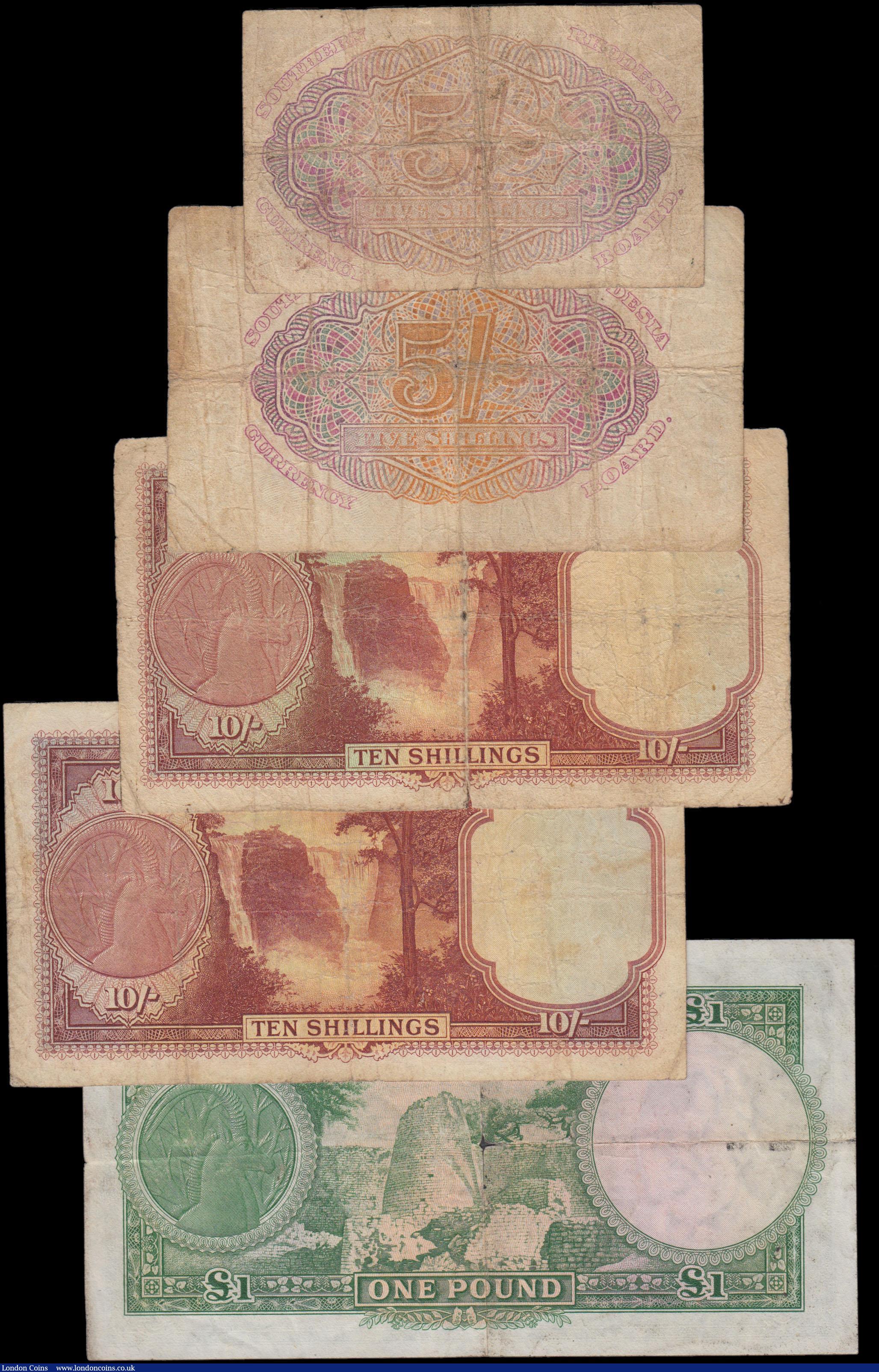 London Coins : A163 : Lot 1577 : Southern Rhodesia (5), 5 Shillings dated 1st January 1943 series D/3 075956, portrait King George VI...