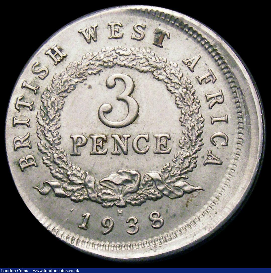 London Coins : A163 : Lot 165 : Mint Error - Mis-Strike British West Africa Threepence 1938H struck off-centre with a raised lip of ...