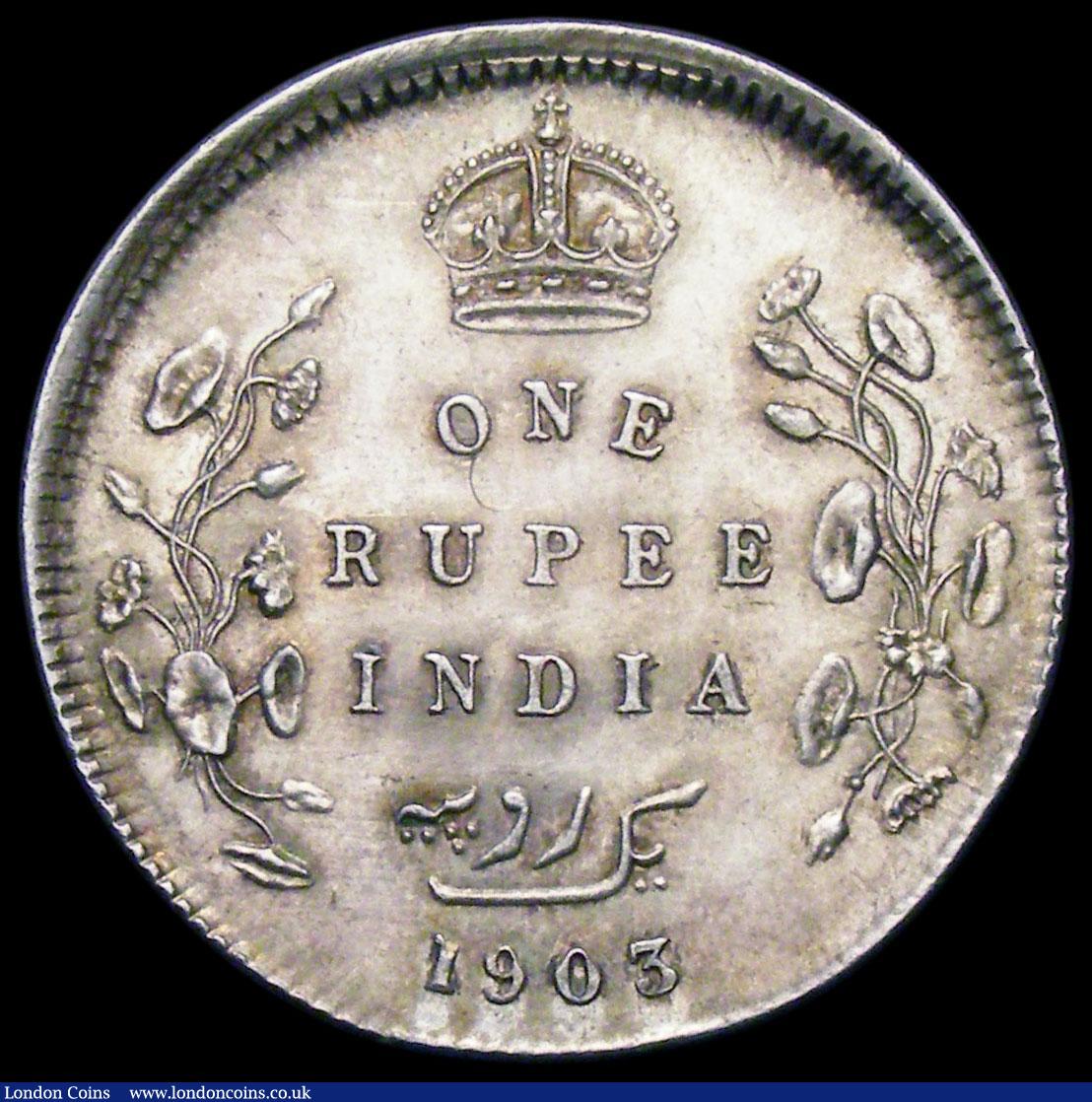 London Coins : A163 : Lot 170 : Mint Error - Mis-Strike India Rupee 1903 Bombay Mint, B incuse KM#508 struck off-centre the reverse ...