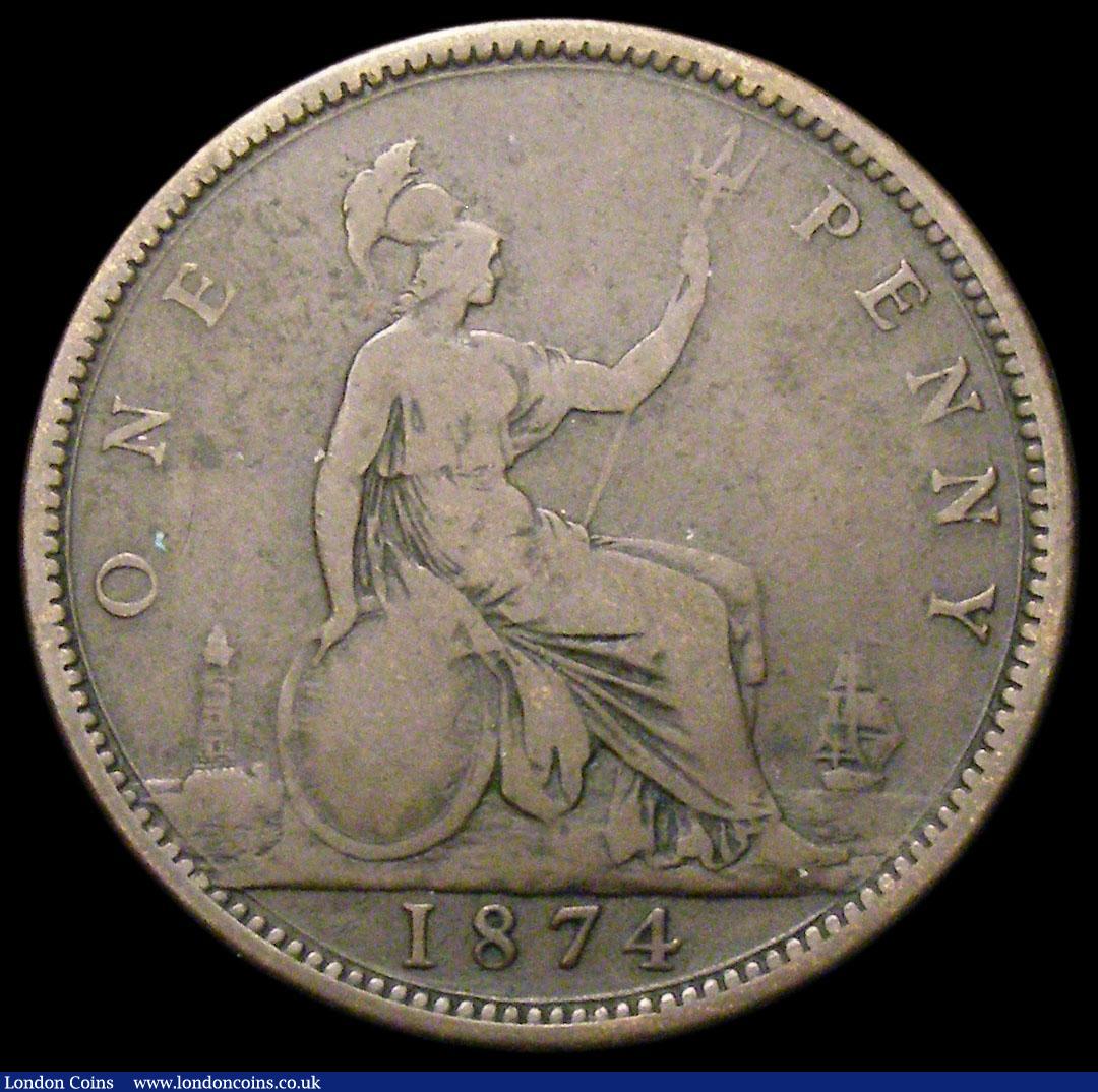 London Coins : A163 : Lot 172 : Mint Error - Mis-Strike Penny 1874 Reverse Brockage, around Fine, very unusual to see reverse brocka...