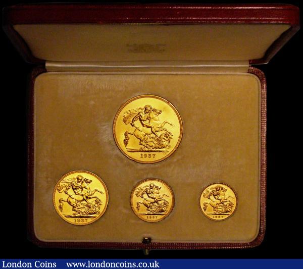 Proof Set 1937 the 4-coin set in gold, Five Pounds, Two Pounds, Sovereign and Half Sovereign, UNC with some hairlines and edge knocks, in the Royal Mint box of issue with Westminster certificate : English Cased : Auction 163 : Lot 1765