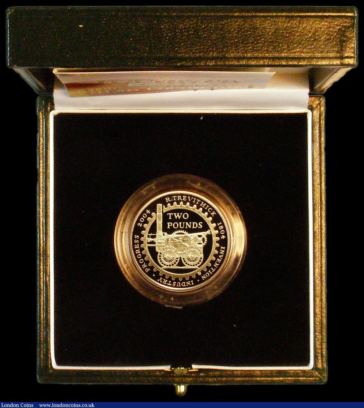 London Coins : A163 : Lot 1904 : Two Pounds 2004 Trevithick's Locomotive S.K17 Gold Proof FDC in the Royal Mint box of issue wit...