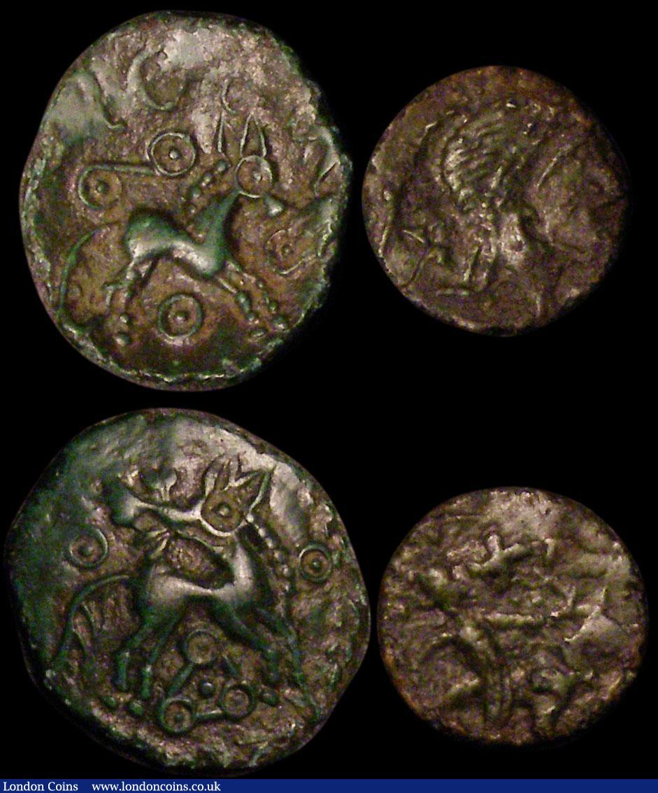 London Coins : A163 : Lot 204 : Ancients (3) Celtic Bronze Unit Cunobelin S.350 Fine with green patina, Radiate AE3 Constantine II R...