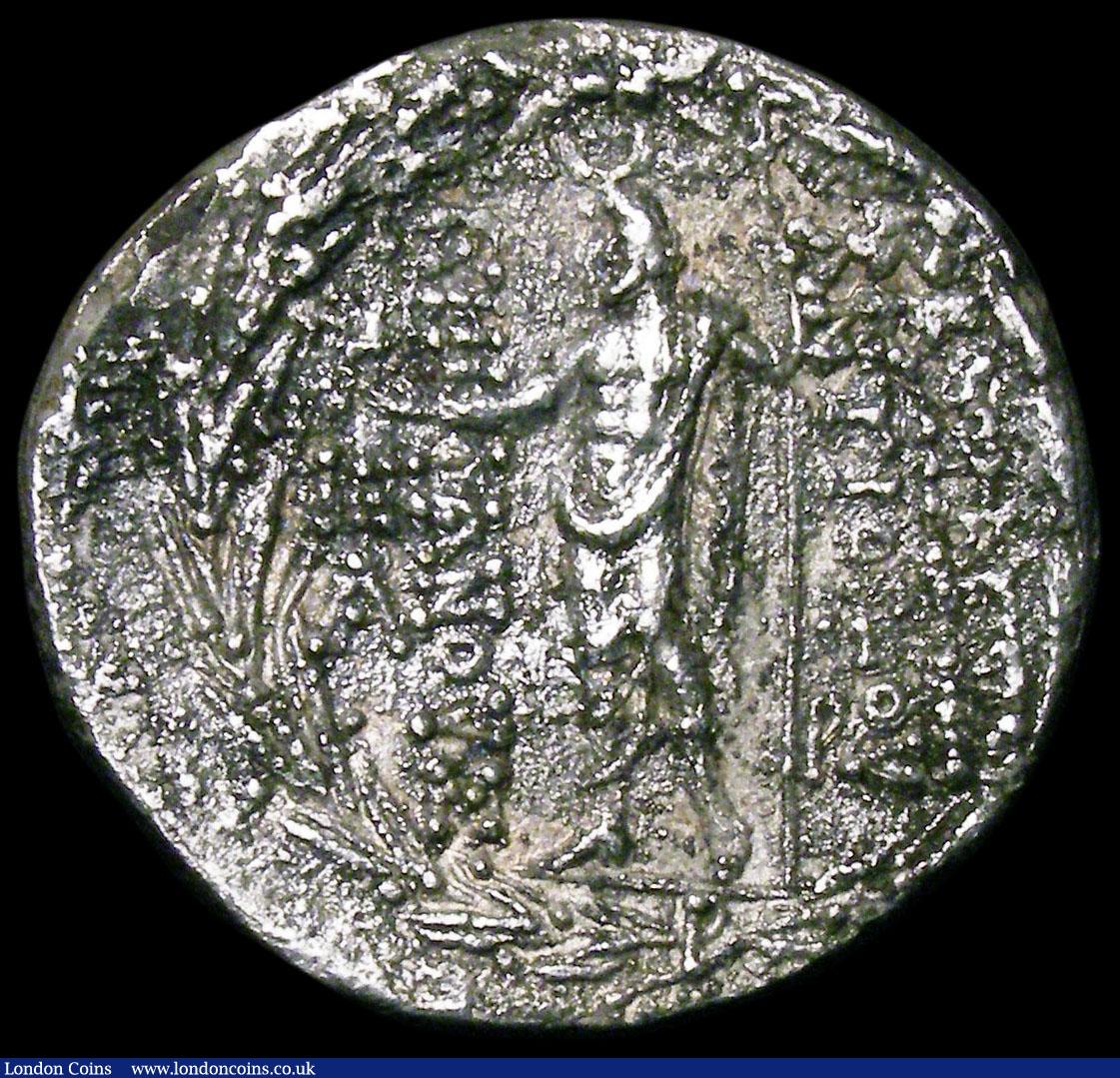 London Coins : A163 : Lot 205 : Antioch VIII Grypos Ar Tetradrachm, Seleukid Kingdom, 121-96BC, Obverse: Diademed Head of Antiochus ...