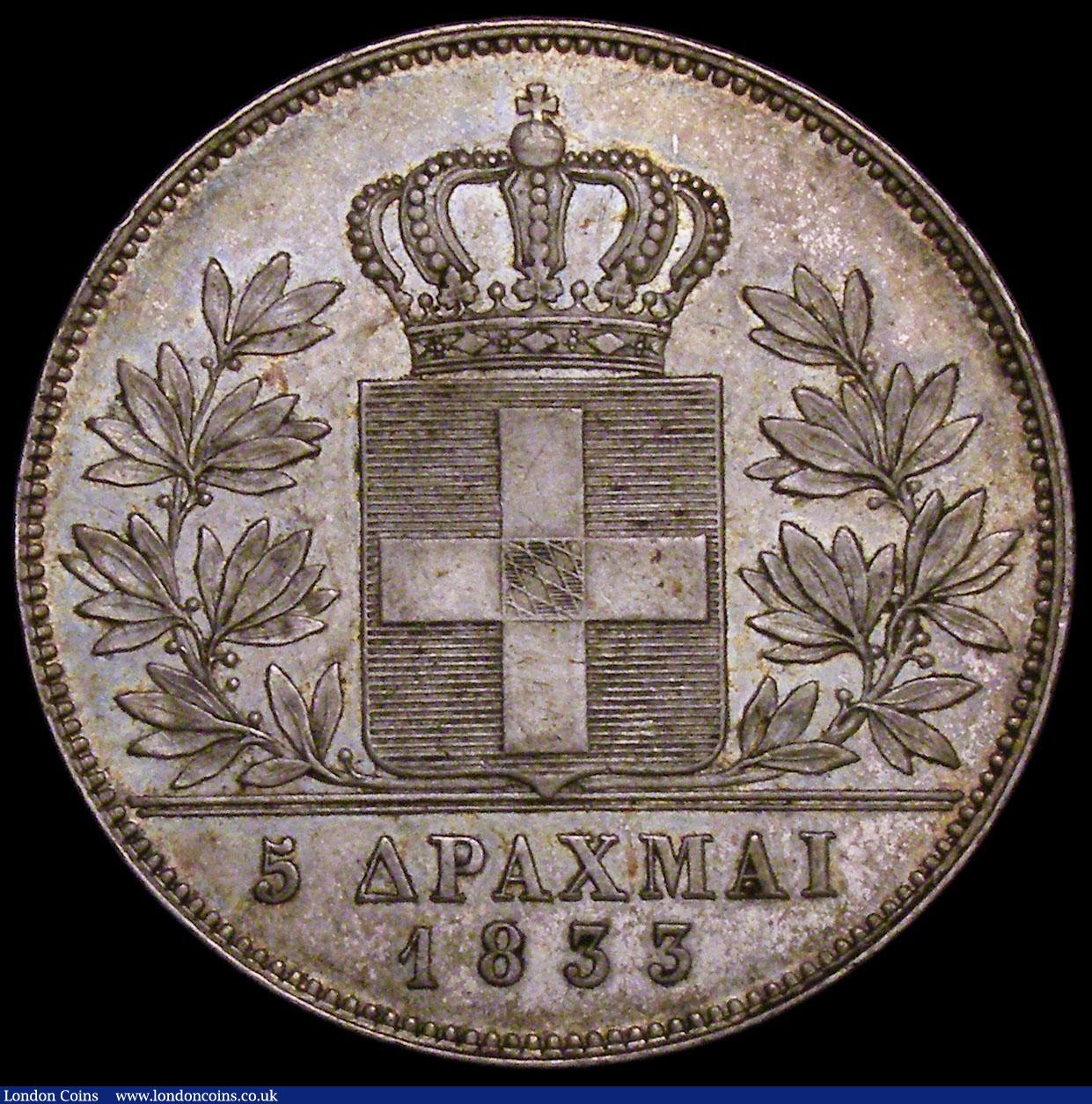 London Coins : A163 : Lot 2103 : Greece 5 Drachma 1833 KM#20 UNC with original toning, with touches of original colour remaining, two...