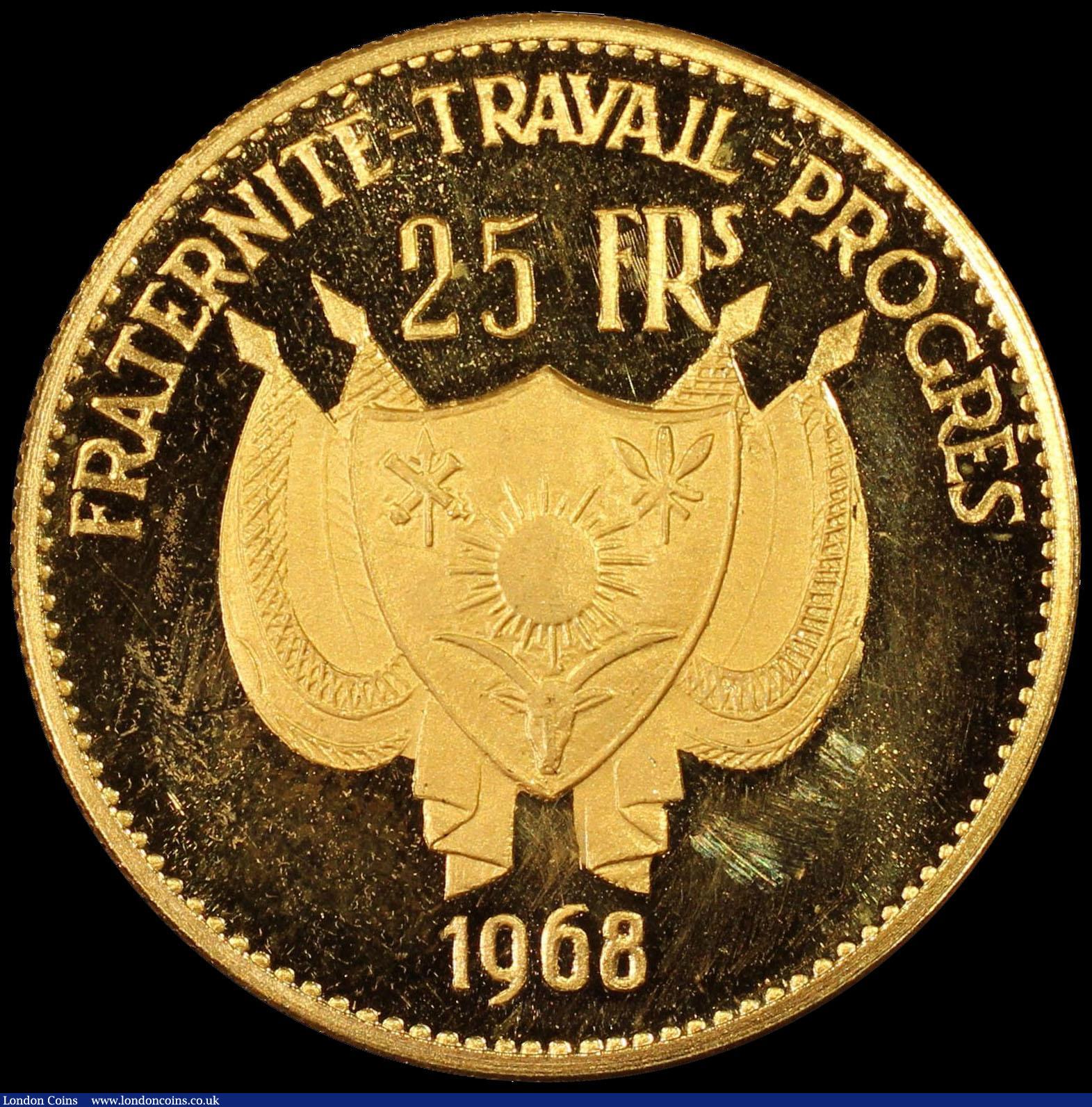 London Coins : A163 : Lot 2128 : Niger 25 Francs 1968 Barbary Sheep KM#9 in a PCGS holder and graded PR66 Deep Cameo, only 1000 piece...