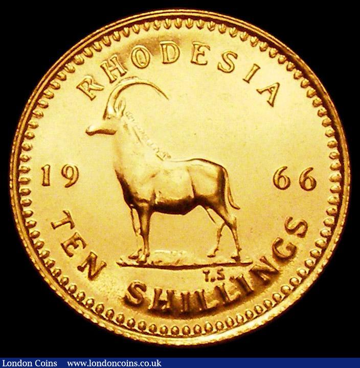 London Coins : A163 : Lot 2132 : Rhodesia Ten Shillings 1966 Gold Proof KM#5 UNC with minor contact marks, retaining considerable min...