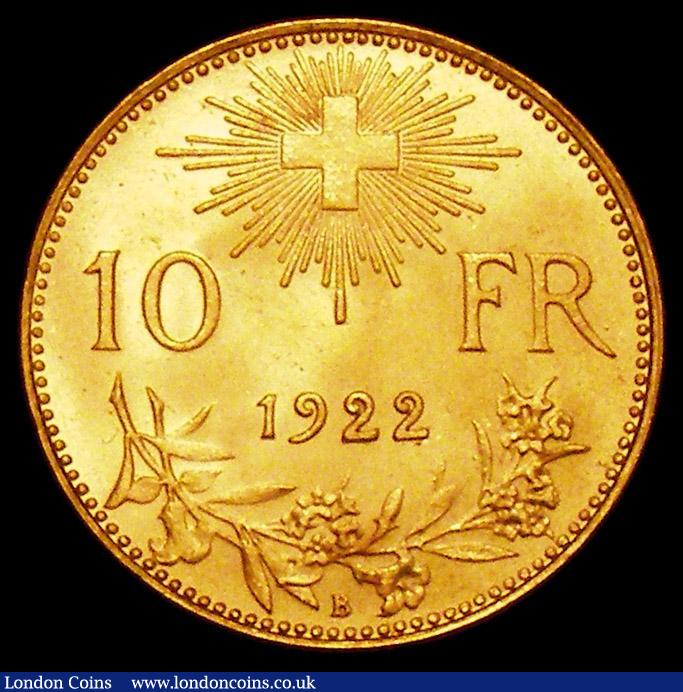 London Coins : A163 : Lot 2550 : Switzerland 10 Francs 1922B KM#40a.4 Lustrous UNC
