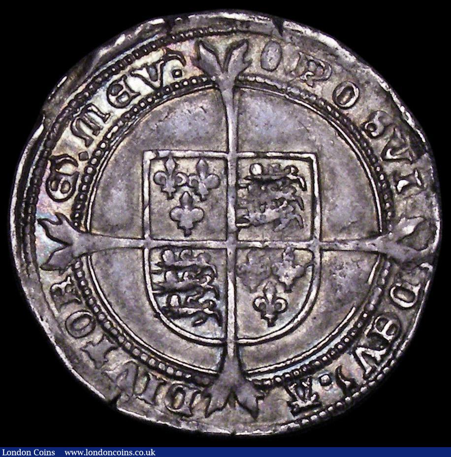 London Coins : A163 : Lot 350 : Sixpence Edward VI Fine Silver issue S.2483 mintmark Tun NEF with strong portrait and colourful unde...