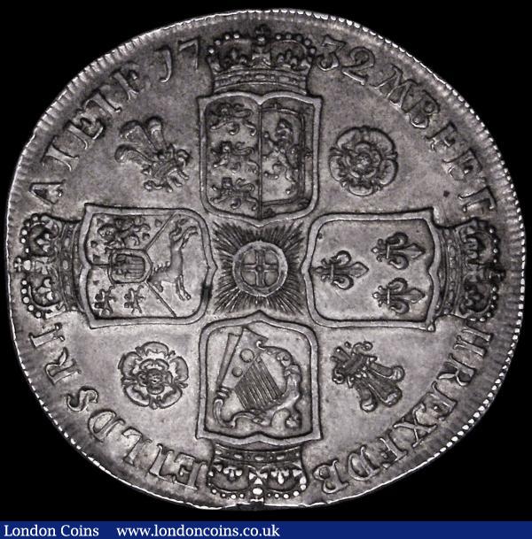 Crown 1732 Roses and Plumes ESC 117, Bull 1660 NEF the obverse with some contact marks and a gentle edge bruise, the edge slightly indented at the top of the obverse, close inspection shows this to have occurred during the minting of the coin : English Coins : Auction 163 : Lot 391